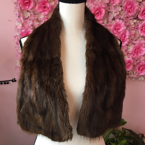 Fur stole genuine vintage glam bling evening prom Hollywood scarf brown stripe - Picture 2 of 11